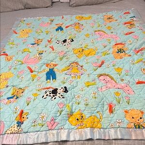 Colorful Children's vintage Quilt with Animal and Character Print